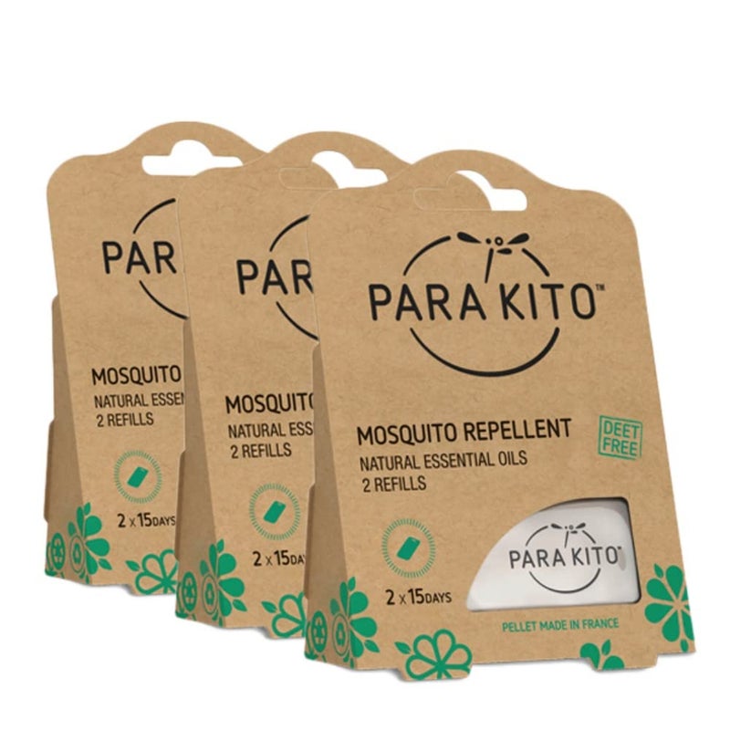 Para'Kito حبوب إعادة تعبئة PARA'KITO لطارد البعوض، حبوب البعوض بزيت الليمون، ملحقات التنزه والتخييم، 3 × 2 إعادة تعبئة (15 يومًا لكل منها) - Image 1