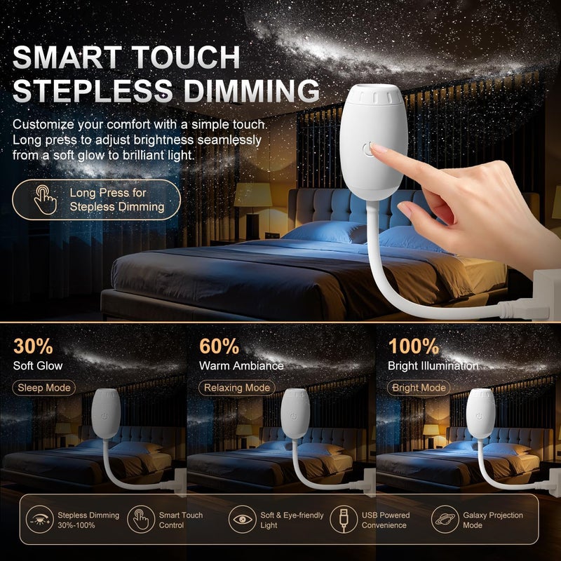 2 in 1 USB Galaxy Star Projector Light with 3 Projection Films,Adjustable Focus,Ambient Night Lights for Room/Car Roof, 360° Adjustable Car Interior Atmosphere Projection Lamp - Image 2