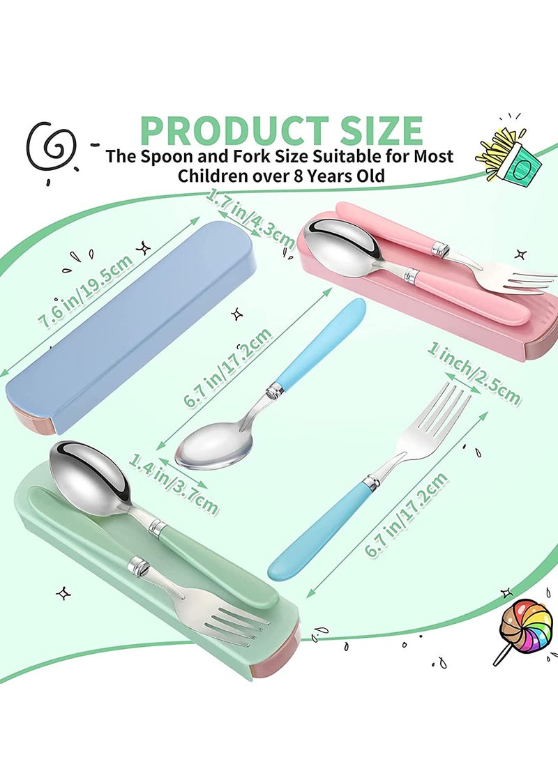 Generic - Kids Utensils Stainless Steel Fork and Spoon Set Child Stainless Steel Flatware Set with Silicone Round Handle Safe Cutlery Set with Travel Cases( 3 Sets ) - Image 1