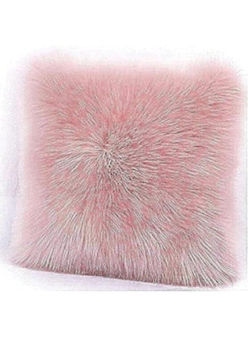 Pink faux fur cushion 40x40 cm with filling – Soft decorative pillow – Luxurious decorative cushion for bedrooms and living rooms
