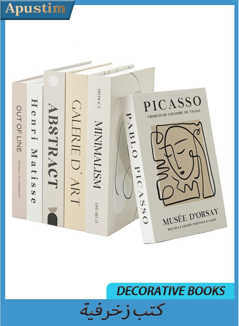 أبوستيم كتب زخرفية لتزيين طاولة القهوة، 6 قطع من الكتب الزخرفية الأنيقة لتزيين المنزل، رف كتب مكدس، مدخل، طاولة كونسول، زخرفة رف الموقد - Image 1