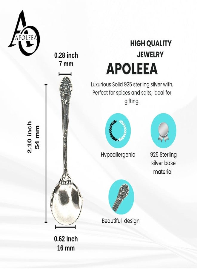 APOLEEA 925 Sterling Silver Small Salt Spoon - Premium Quality 2.1" Regal Spoon - Beautiful Flower Designed Handle - Gift for Culinary Enthusiasts - Image 3