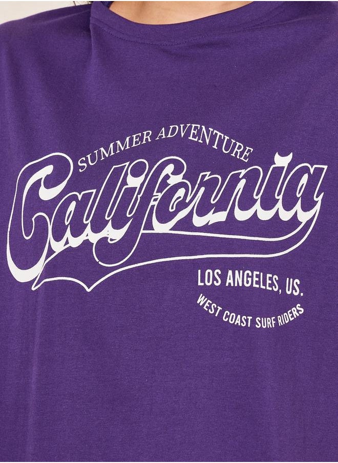 Styli Oversized California Slogan Print Round Neck T-Shirt  - Image 4