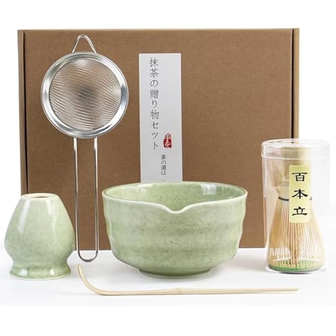 CozyNook Japanese Matcha Tea Set 5Pcs Matcha Whisk Set With Matcha Bowl Matcha Bamboo Whisk Scoop Whisk Holder Stainless Steel Tea Sifter Tea Making Kit - Image 2