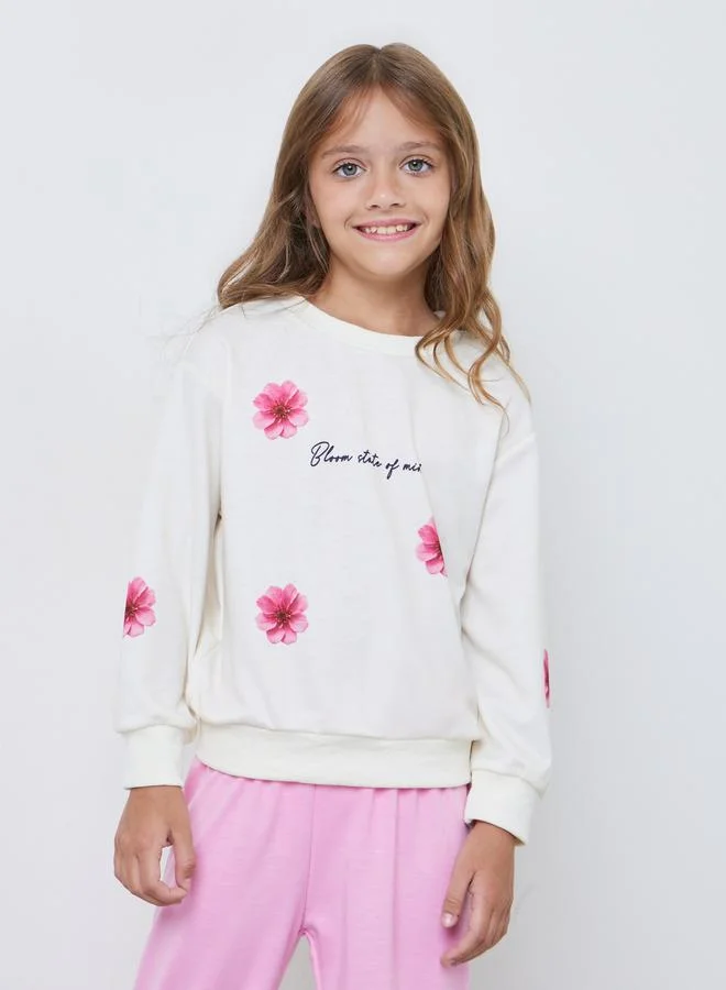 Styli Girls Floral Oversized Sweatshirt and Joggers Set