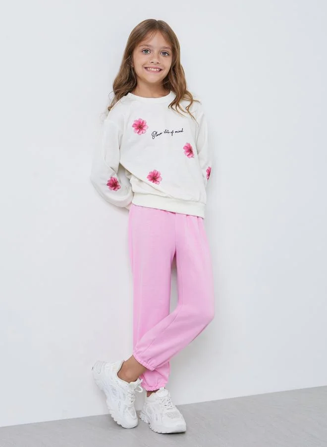 Styli Girls Floral Oversized Sweatshirt and Joggers Set
