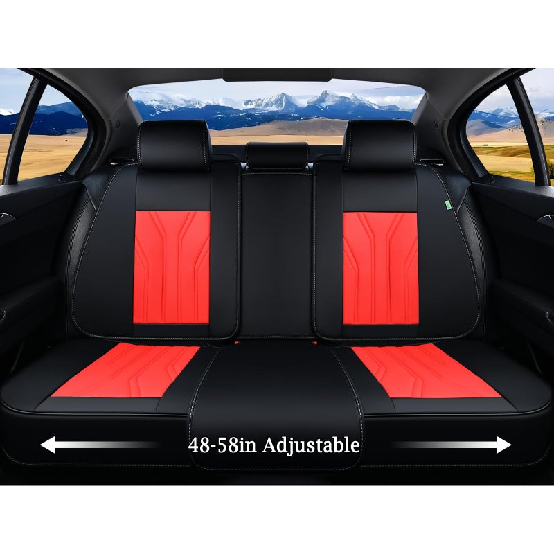 FLORICH Leather Seat Covers, Seat Covers Full Set, Car Seat Protectors 5 Seats,Automotive Seat Covers Fit for Most Cars Trucks-Black&Red - Image 4