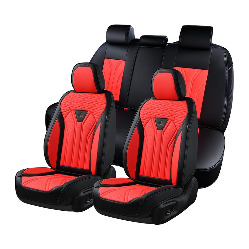 FLORICH Leather Seat Covers, Seat Covers Full Set, Car Seat Protectors 5 Seats,Automotive Seat Covers Fit for Most Cars Trucks-Black&Red - Image 1
