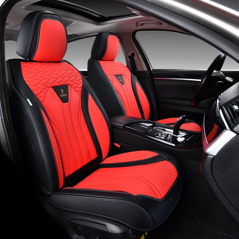 FLORICH Leather Seat Covers, Seat Covers Full Set, Car Seat Protectors 5 Seats,Automotive Seat Covers Fit for Most Cars Trucks-Black&Red - Image 2