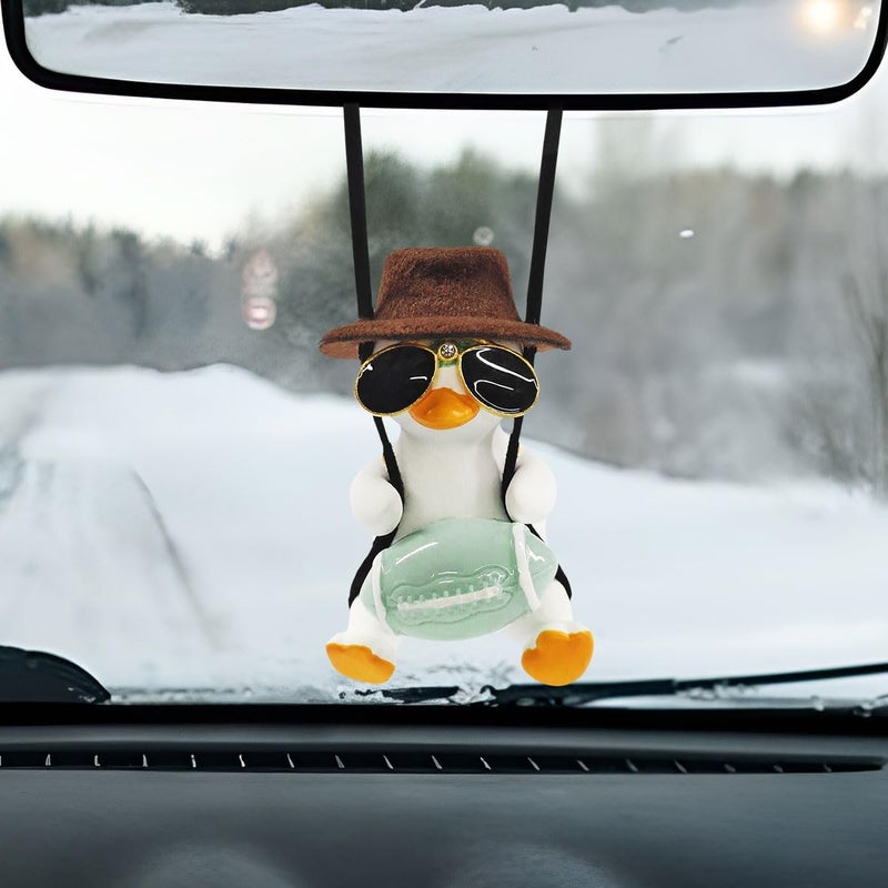 LHDOS Swinging Duck Car Hanging Ornament, Cool Car Rear View Mirror Charm, Funny Auto Interior Pendant Accessories, Cute Car Decoration for Men Women (Rugby Duck) - Image 1