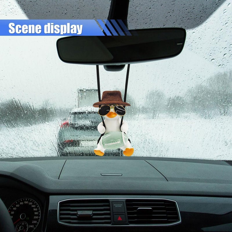 LHDOS Swinging Duck Car Hanging Ornament, Cool Car Rear View Mirror Charm, Funny Auto Interior Pendant Accessories, Cute Car Decoration for Men Women (Rugby Duck) - Image 3