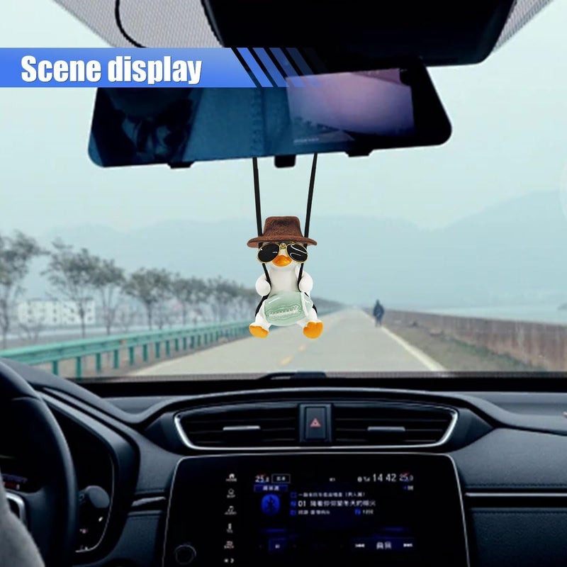 LHDOS Swinging Duck Car Hanging Ornament, Cool Car Rear View Mirror Charm, Funny Auto Interior Pendant Accessories, Cute Car Decoration for Men Women (Rugby Duck) - Image 4