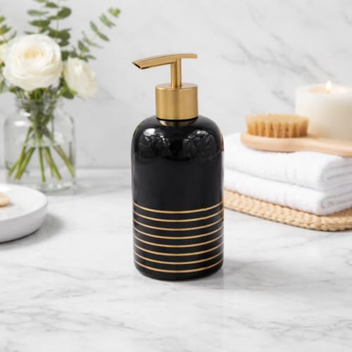 Whizzo® Ceramic Handwash Bottle for Bathroom | Soap Dispenser for Kitchen | Shampoo Dispenser for Bathroom | Handwash Soap Dispenser Pump | Bathroom Accessories (350ML, Black, 089) - Image 1