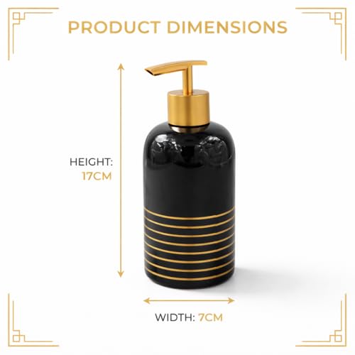 Whizzo® Ceramic Handwash Bottle for Bathroom | Soap Dispenser for Kitchen | Shampoo Dispenser for Bathroom | Handwash Soap Dispenser Pump | Bathroom Accessories (350ML, Black, 089) - Image 2