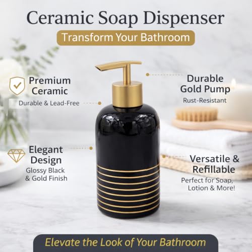 Whizzo® Ceramic Handwash Bottle for Bathroom | Soap Dispenser for Kitchen | Shampoo Dispenser for Bathroom | Handwash Soap Dispenser Pump | Bathroom Accessories (350ML, Black, 089) - Image 5
