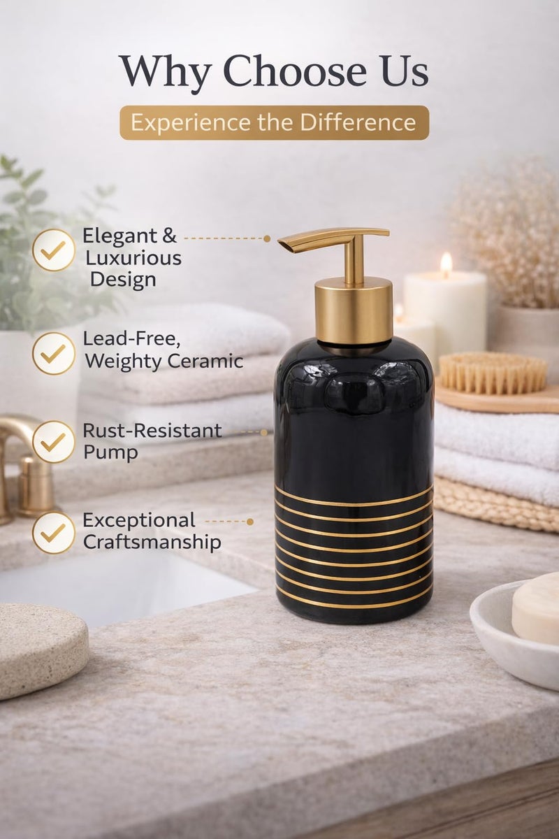 Whizzo® Ceramic Handwash Bottle for Bathroom | Soap Dispenser for Kitchen | Shampoo Dispenser for Bathroom | Handwash Soap Dispenser Pump | Bathroom Accessories (350ML, Black, 089) - Image 4