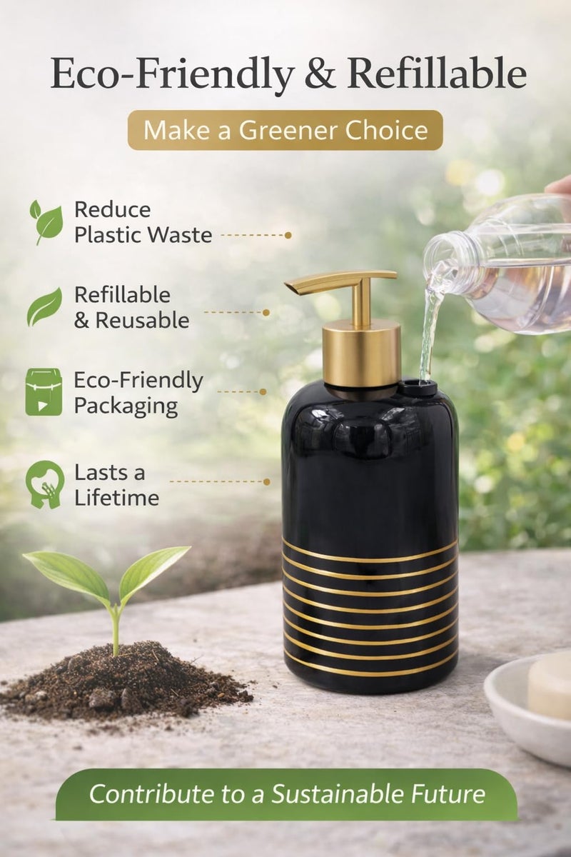 Whizzo® Ceramic Handwash Bottle for Bathroom | Soap Dispenser for Kitchen | Shampoo Dispenser for Bathroom | Handwash Soap Dispenser Pump | Bathroom Accessories (350ML, Black, 089) - Image 3