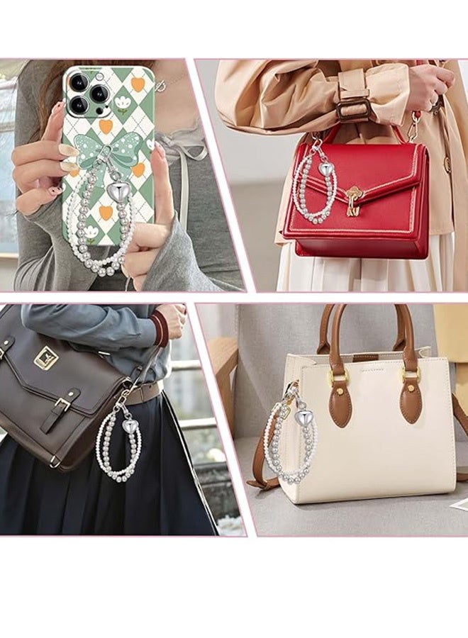 لطيف حقيبة اللؤلؤة سحر سلسلة المفاتيح، الفضة اللؤلؤة حقيبة القلب، سحر سيارة حقيبة الظهر الهاتف سلسلة المفاتيح هدايا للمرأة (الفضة) - Image 5