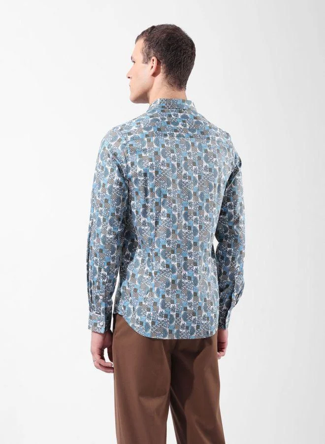 The Indian Garage Co Men Slim Fit Printed Cutaway Collar Full Sleeves Shirt