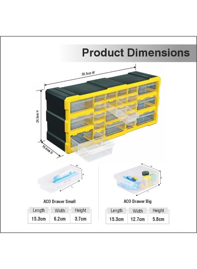 Alkon Plastic Component Organizer with 22 Drawers ACO 22 Small Parts Storage Unit | Organization Cabinet | Office Supplies | Stationary | Nuts, Screws & Bolts | Small Hardware | Workshop & Garage | DIY | Hobbies | Crafts | LEGO | Toys | Collectables | Sewing | Jewellery | Pharmacy | Medicine | Clinic | Hospital | Shop | Mobile | Electronics | Cables - Image 2