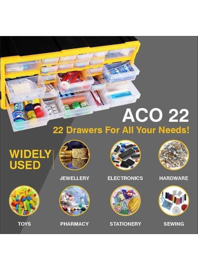 Alkon Plastic Component Organizer with 22 Drawers ACO 22 Small Parts Storage Unit | Organization Cabinet | Office Supplies | Stationary | Nuts, Screws & Bolts | Small Hardware | Workshop & Garage | DIY | Hobbies | Crafts | LEGO | Toys | Collectables | Sewing | Jewellery | Pharmacy | Medicine | Clinic | Hospital | Shop | Mobile | Electronics | Cables - Image 4