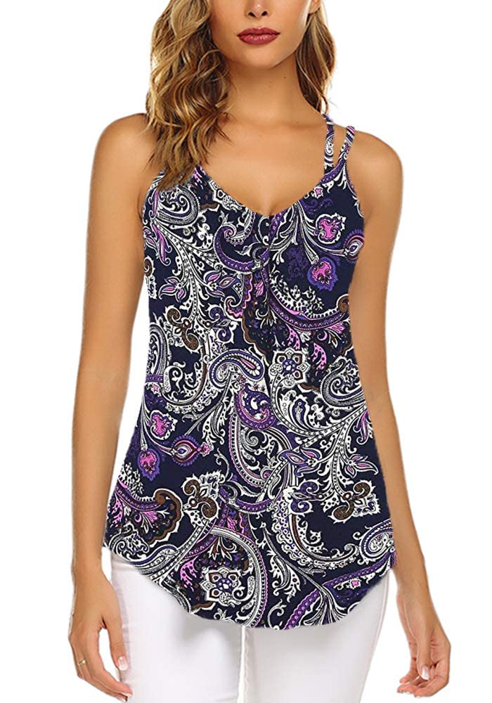 Supnier Loose Sleeveless Floral Tank Shirts for Women Summer (Purple, XL) - Image 2