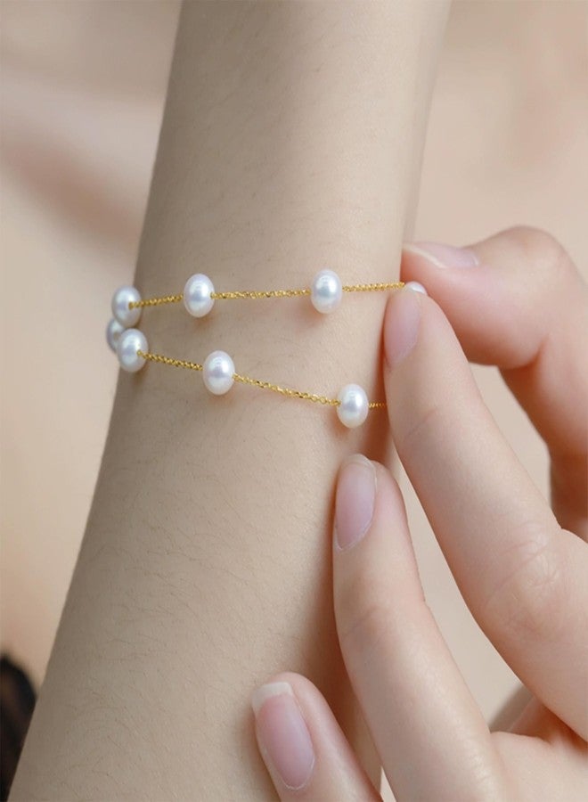 DAYANEY Pearl Bracelets for Women, Gold Bracelet, Silver Pearl Jewelry for Wedding, Dainty Daisy and Heart Bracelet Stocking Filler, Floral Prom Jewelry for Bridesmaid, 6 mm, Stainless Steel, Pearl - Image 2
