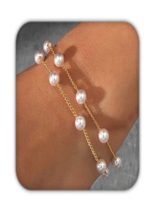 DAYANEY Pearl Bracelets for Women, Gold Bracelet, Silver Pearl Jewelry for Wedding, Dainty Daisy and Heart Bracelet Stocking Filler, Floral Prom Jewelry for Bridesmaid, 6 mm, Stainless Steel, Pearl - Image 1