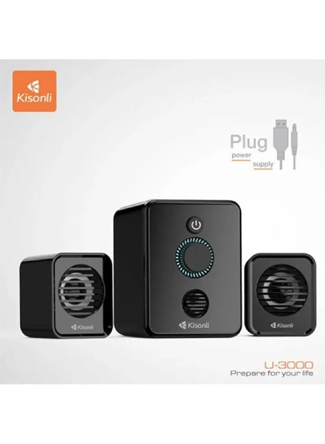 كيسونلي سماعات الكمبيوتر Kisonli U-3000BT بلوتوث 2.1 – أسود - Image 1