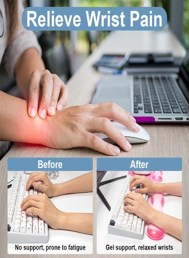 Sumgsn Gel Wrist Rest Set, Ergonomic Clear Cooling Wrist Rest Support Set with Non-Slip Base for Computer/Laptop/Gaming/Home/Office/Typing Pain Relief (Wave Shape, Gradient Pink) - Image 3