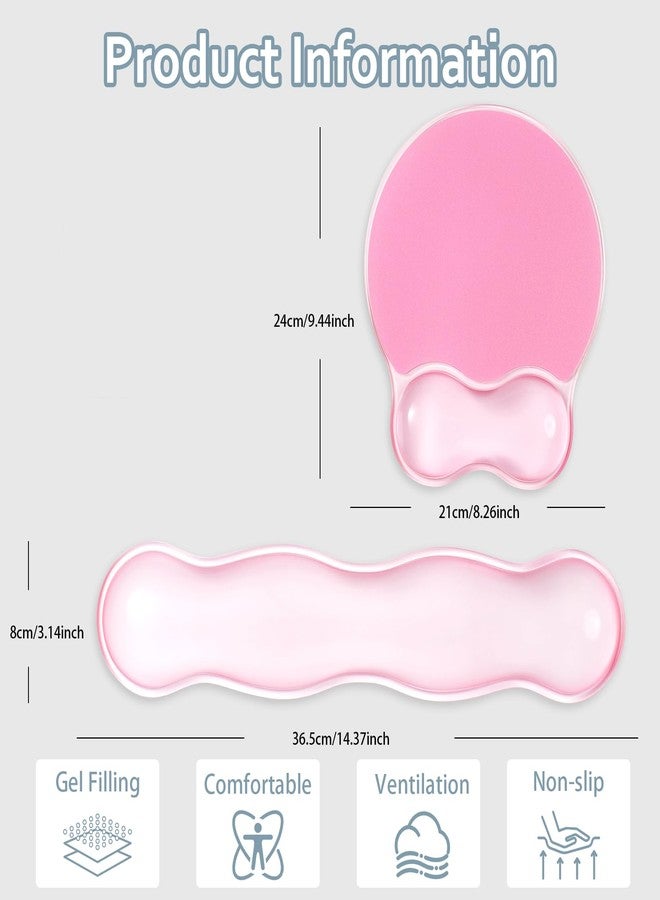 Sumgsn Gel Wrist Rest Set, Ergonomic Clear Cooling Wrist Rest Support Set with Non-Slip Base for Computer/Laptop/Gaming/Home/Office/Typing Pain Relief (Wave Shape, Gradient Pink) - Image 2