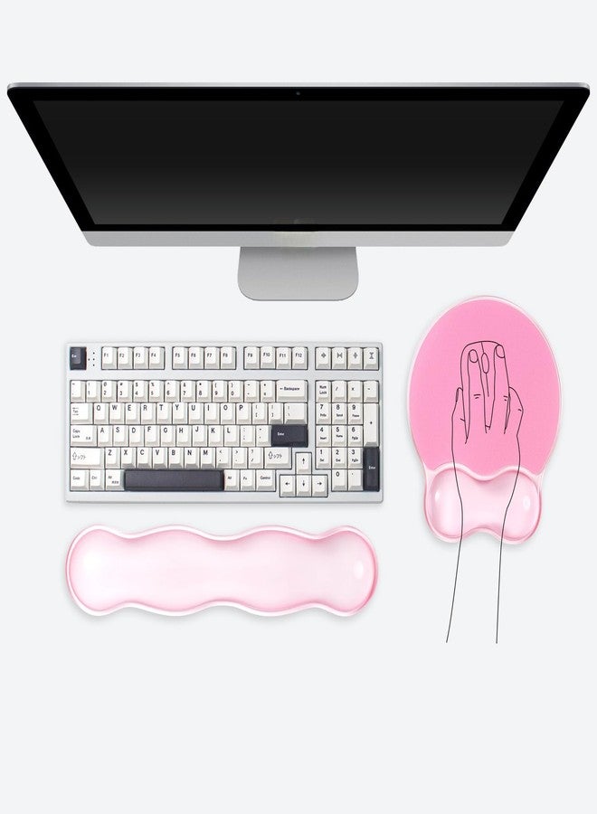 Sumgsn Gel Wrist Rest Set, Ergonomic Clear Cooling Wrist Rest Support Set with Non-Slip Base for Computer/Laptop/Gaming/Home/Office/Typing Pain Relief (Wave Shape, Gradient Pink) - Image 1
