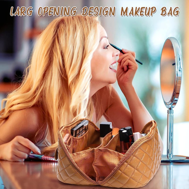 GHIME Cosmetic Bag for Women Makeup Bag PU Leather Portable and Large Capacity Makeup Storage Bag with Handle and Divider 2 Brown Travel - Image 4