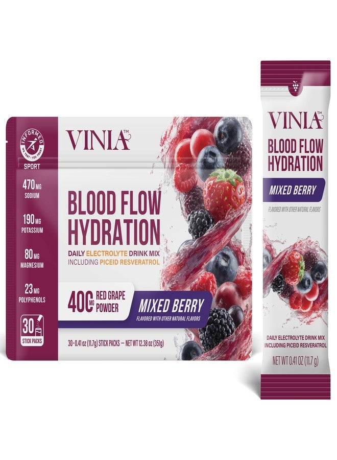 VINIA Resveratrol Electrolyte Hydration Powder Mix, Mix Berry | Boost Blood Flow & Circulation | Sea Salt, Coconut Water Potassium, Magnesium, Informed Sport Certified, 30 Sticks - Image 1