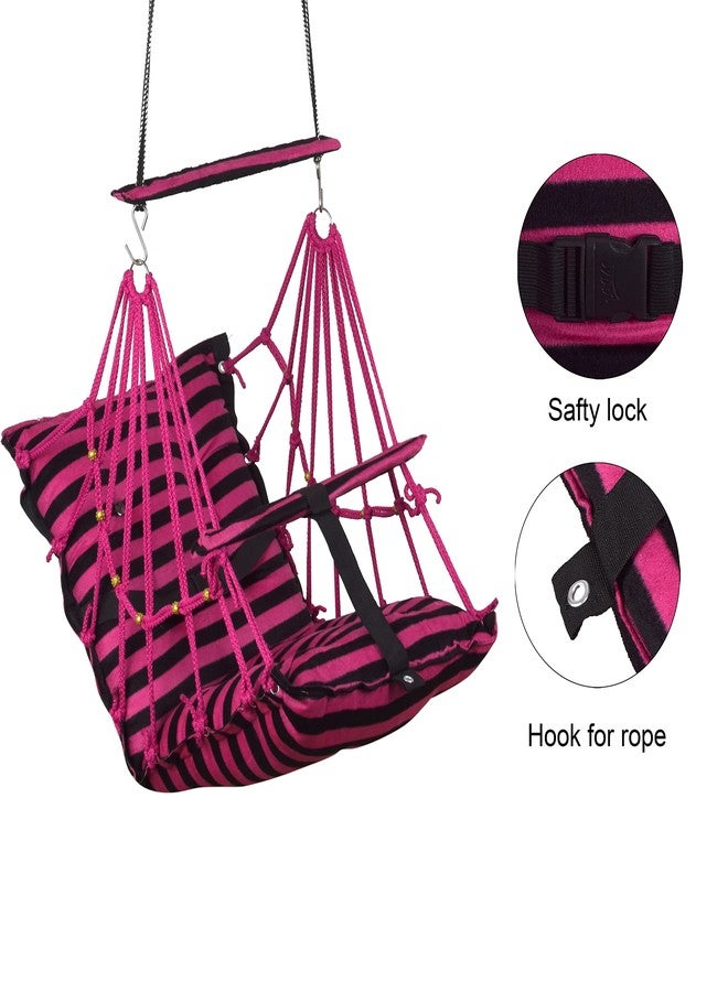 Windson Craft® Cotton Baby Swing for 1-5 Year Olds - Indoor & Outdoor Hammock Chair with Safety Belt and Cushions - Comfortable Hanging Baby Seat for Toddlers & Kids (Line Cherry) - Image 3