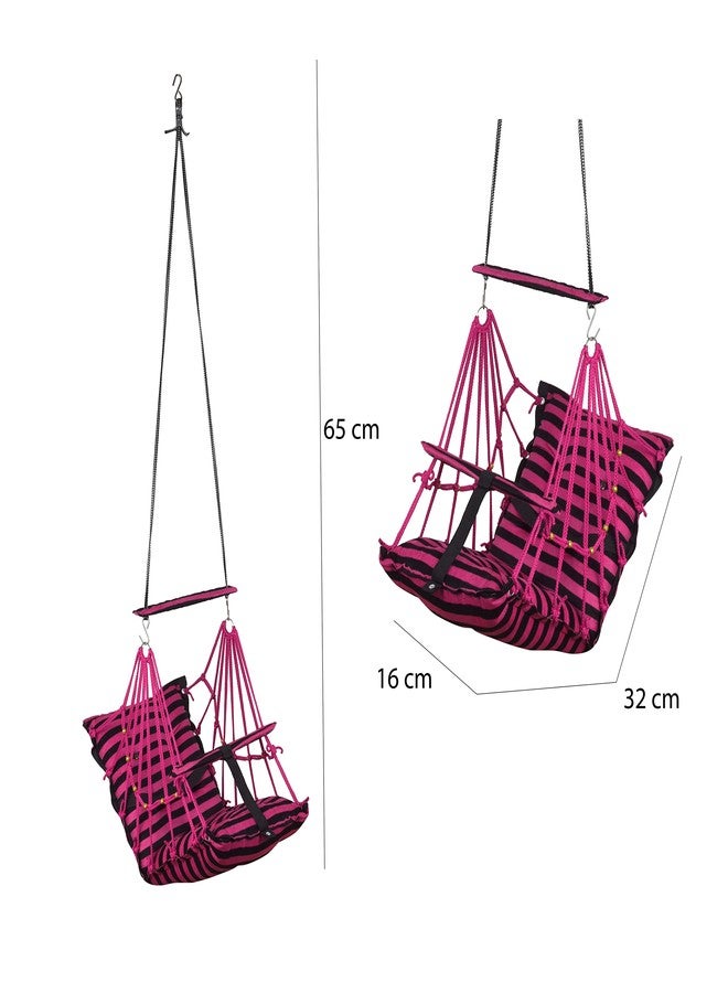 Windson Craft® Cotton Baby Swing for 1-5 Year Olds - Indoor & Outdoor Hammock Chair with Safety Belt and Cushions - Comfortable Hanging Baby Seat for Toddlers & Kids (Line Cherry) - Image 5