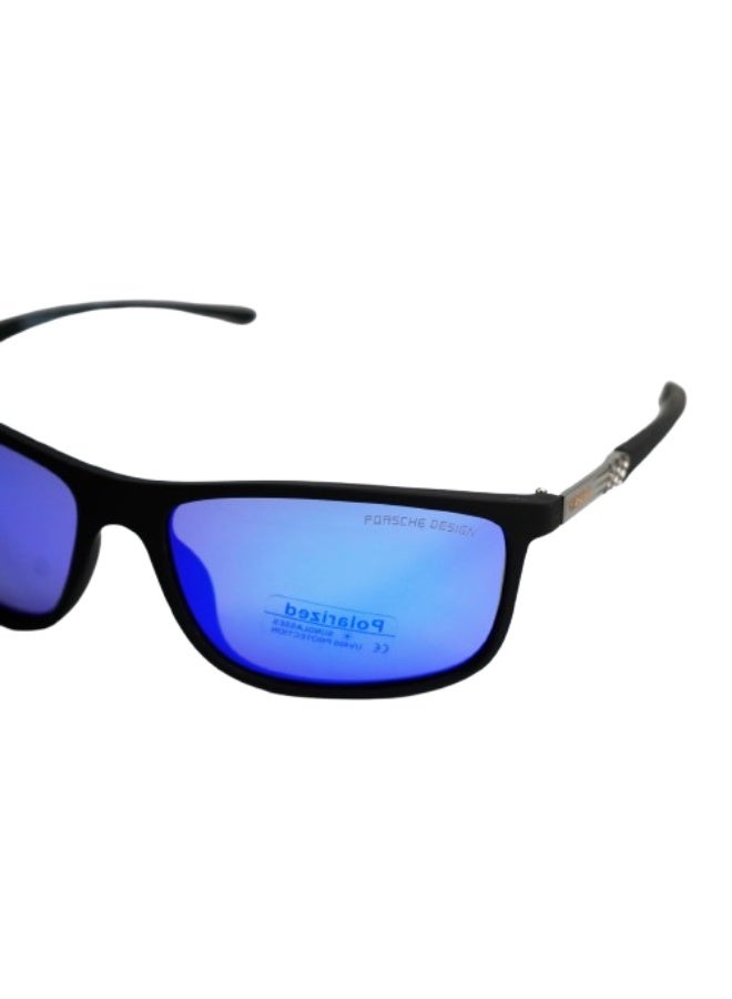 Men UV Protection Square Sunglasses – Model S033, Blue Lens & Blue Frame - Image 4