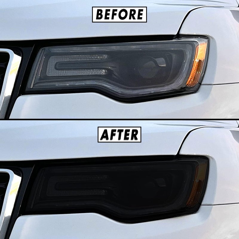 SlickMod PreCut Vinyl Smoke Tint for 2014-2021 Jeep Grand Cherokee Headlight & Foglight - 20% Dark Smoke - Image 1