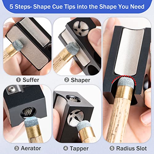 Adhafera Cue Tip Shaper, Upgraded 8 in 1 Aluminu Pool Cue Shaper, Pool Cue Accessories for Replacement and Shaping Cue Tips - Image 4