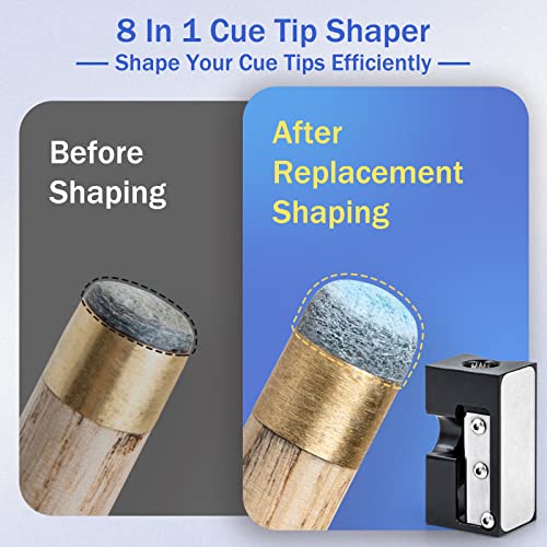 Adhafera Cue Tip Shaper, Upgraded 8 in 1 Aluminu Pool Cue Shaper, Pool Cue Accessories for Replacement and Shaping Cue Tips - Image 2