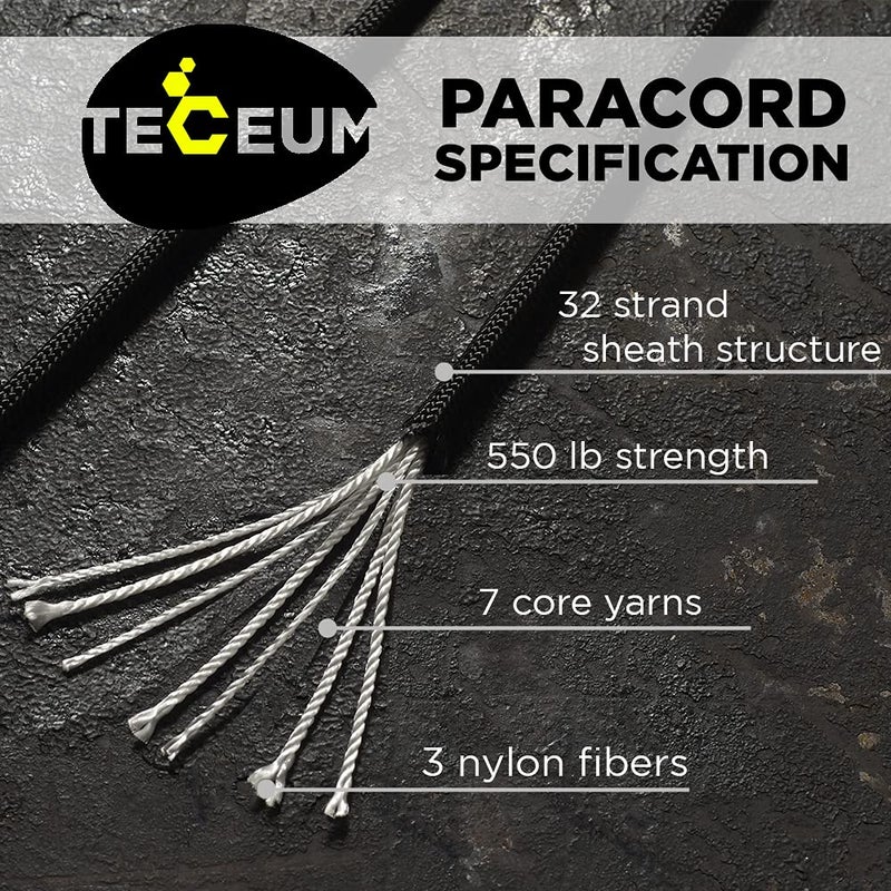TECEUM Paracord Type III 550 Black â€“ 200 ft â€“ 4mm â€“ Tactical Rope MIL-SPEC â€“ Outdoor para Cord â€“Camping Hiking Fishing Gear and Equipment â€“ EDC Parachute Cord â€“ Strong Survival Rope 016 n1 - Image 2