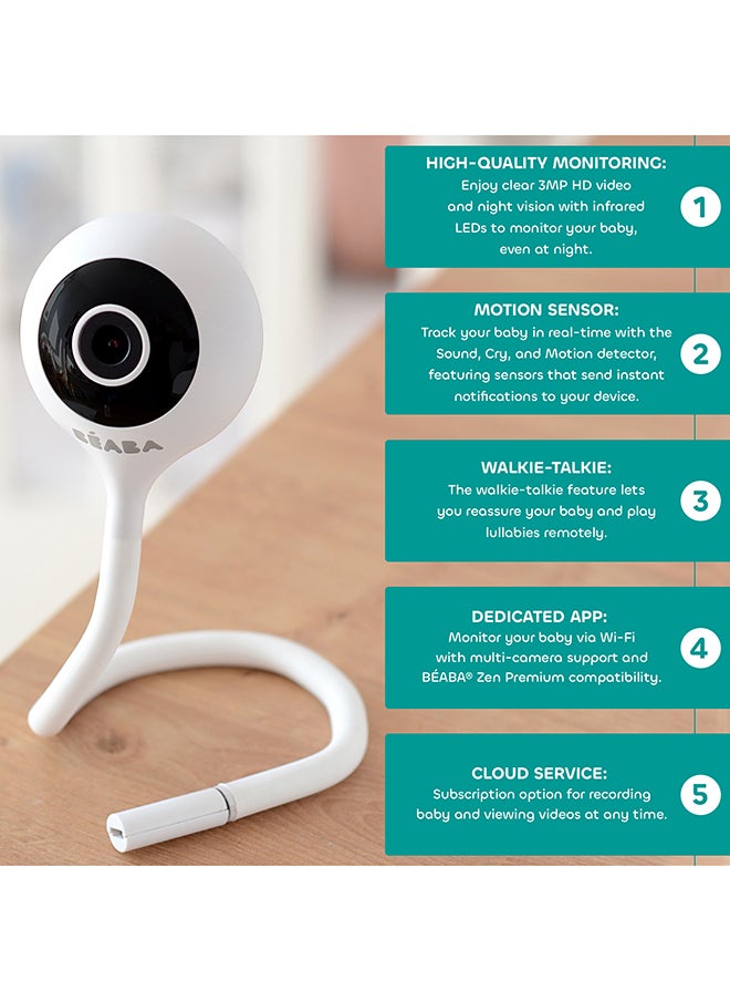 BEABA Zen Connect Smart Wi-Fi Baby Video Monitor – White  - Image 5