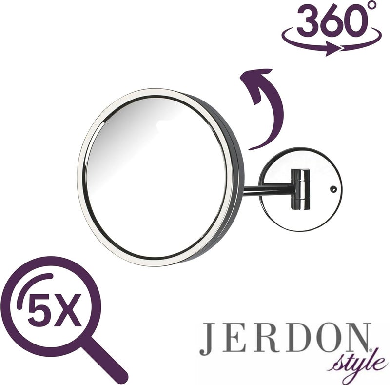 Jerdon JD13C 8.5-Inch Adjustable Wall Mount Makeup Mirror with 5x Magnification and Chrome Finish - Image 4