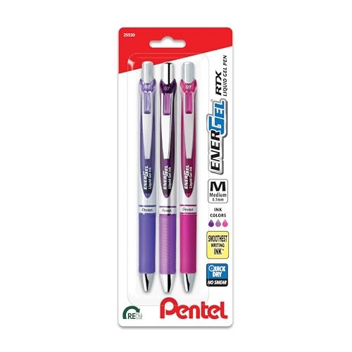 Pentel EnerGel RTX Retractable Liquid Gel Pen, Passion Hue, 0.7mm, Assorted Violet Ink Pack of 3 Pens (BL77PASBP3M) - Image 4