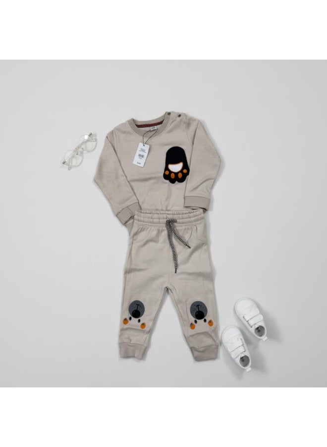 LOOFI Boys' kids' clothing set, 2 pieces: sweatshirt and winter sweatpants - beige - Image 1