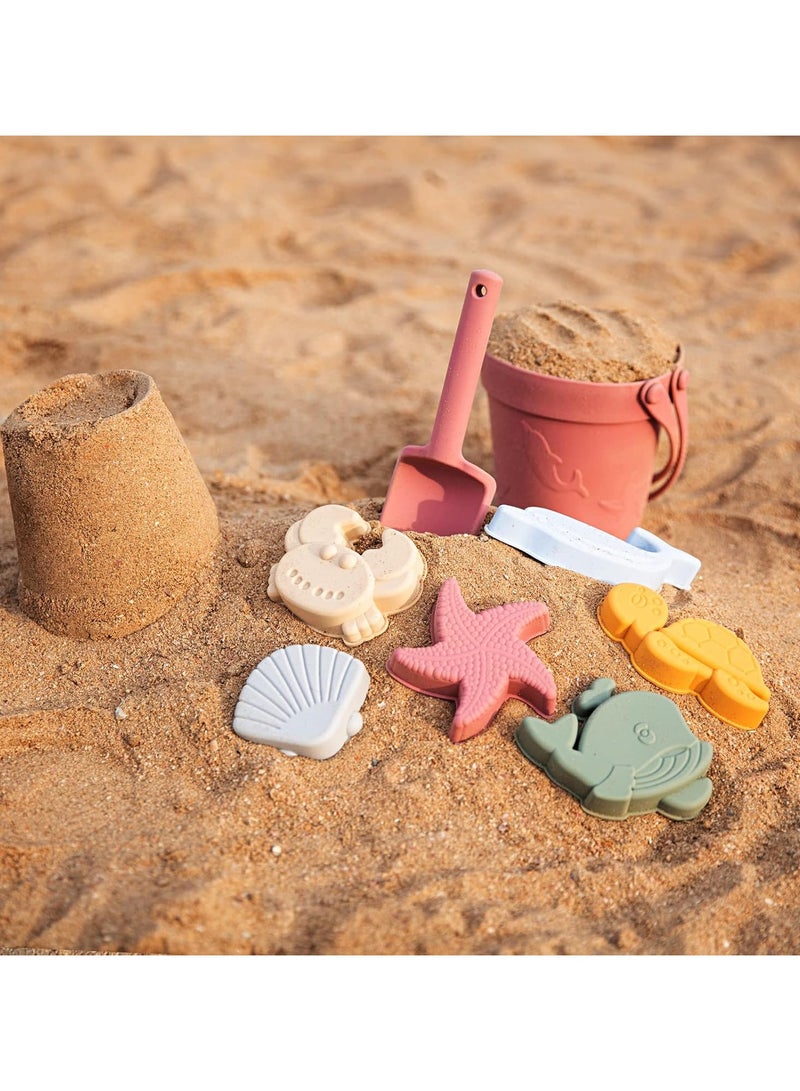 جورونب ٩ قطع من ألعاب الشاطئ المصنوعة من السيليكون، مع دلو رمل، مجرفة، ٦ قوالب ثلاثية الأبعاد بطابع بحري، وحقيبة شاطئ شبكية محمولة، مجموعة ألعاب رمل خارجية للأطفال الصغار، من ٣ إلى ٨ سنوات (بنفسجي وردي) - Image 5