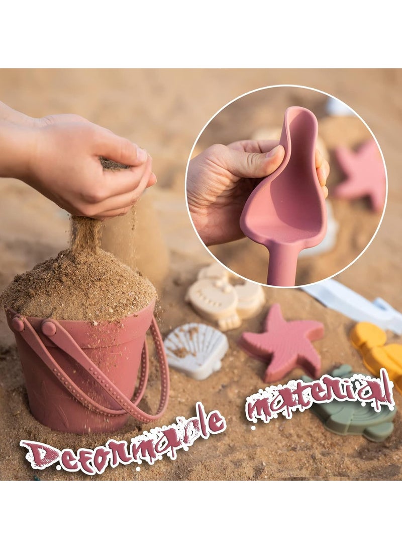 جورونب ٩ قطع من ألعاب الشاطئ المصنوعة من السيليكون، مع دلو رمل، مجرفة، ٦ قوالب ثلاثية الأبعاد بطابع بحري، وحقيبة شاطئ شبكية محمولة، مجموعة ألعاب رمل خارجية للأطفال الصغار، من ٣ إلى ٨ سنوات (بنفسجي وردي) - Image 3