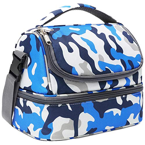 FlowFly Kids Double Decker Cooler Insulated Lunch Bag Large Tote for Boys, Girls, Men, Women, With Adjustable Strap, Blue Camo - Image 1