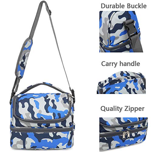FlowFly Kids Double Decker Cooler Insulated Lunch Bag Large Tote for Boys, Girls, Men, Women, With Adjustable Strap, Blue Camo - Image 4