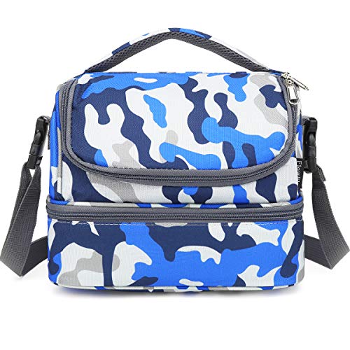 FlowFly Kids Double Decker Cooler Insulated Lunch Bag Large Tote for Boys, Girls, Men, Women, With Adjustable Strap, Blue Camo - Image 2